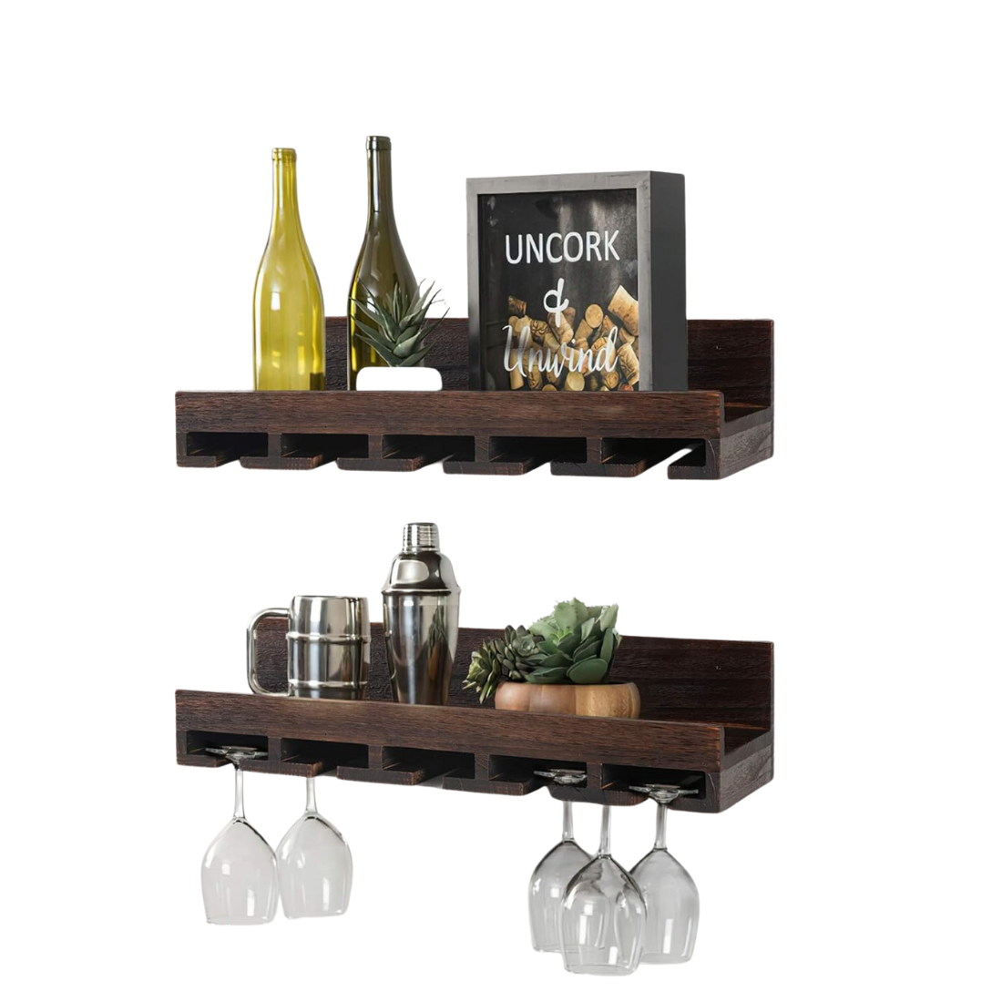 Carpentray Set of 1 Wall-Mounted Wood Wine Rack 10 Bottles Wine Storage Rack