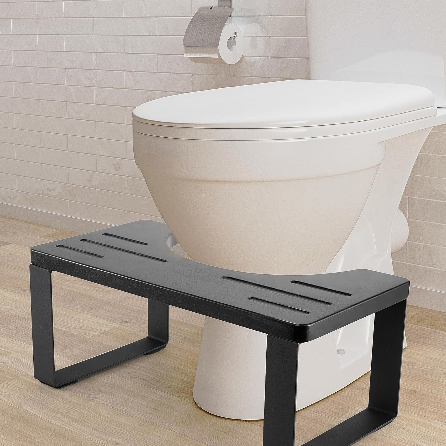 Carpentray Poop Stool, Acacia Wood Toilet Stool with Strong Steel Frame for Potty Training, 7 Inch Bathroom Stool, Durable/Sturdy Stool for Adults with Non-Slip