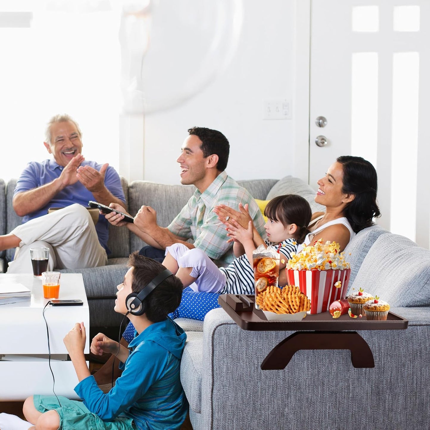 Carpentray Luxury Couch Arm Table Tray, Bamboo Sofa Arm Clip on Tray Table, Large Sofa Armrest Tray with 360°