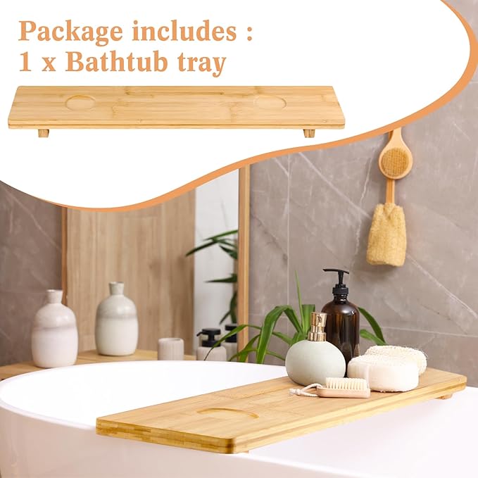 Carpentray Bathtub Tray Mango Wood Bath Tray Large Bath Tub Tray Table Bathtub Tray Caddy Bathtub Accessories Anti Tipping for Bathtub Bathroom Spa