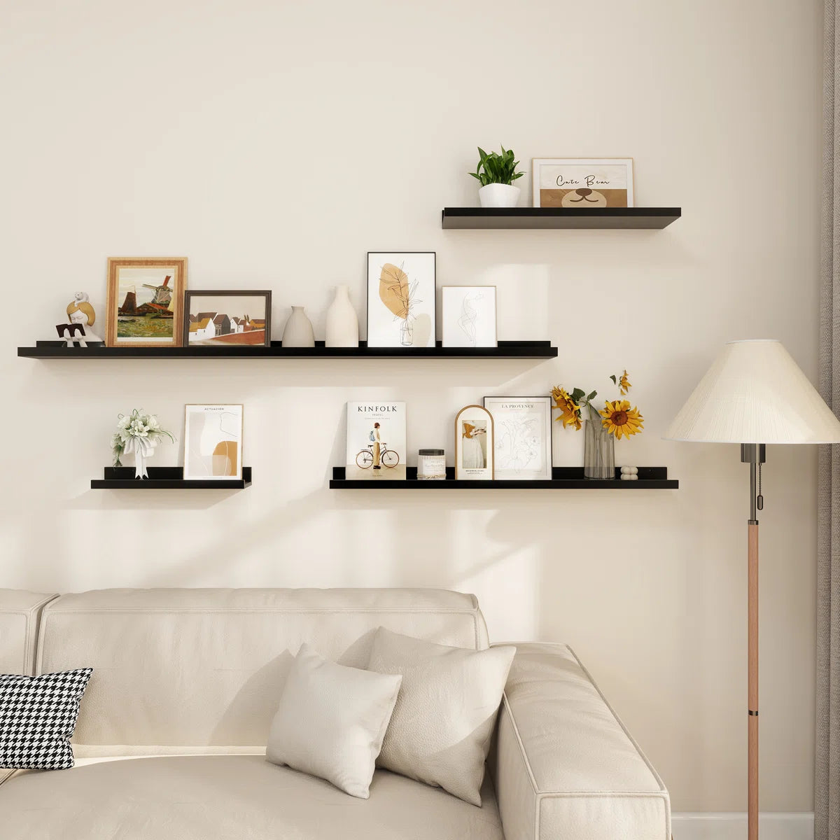 Carpentray 16 Inch Woden Wall Shelf Set of 3 (Black)