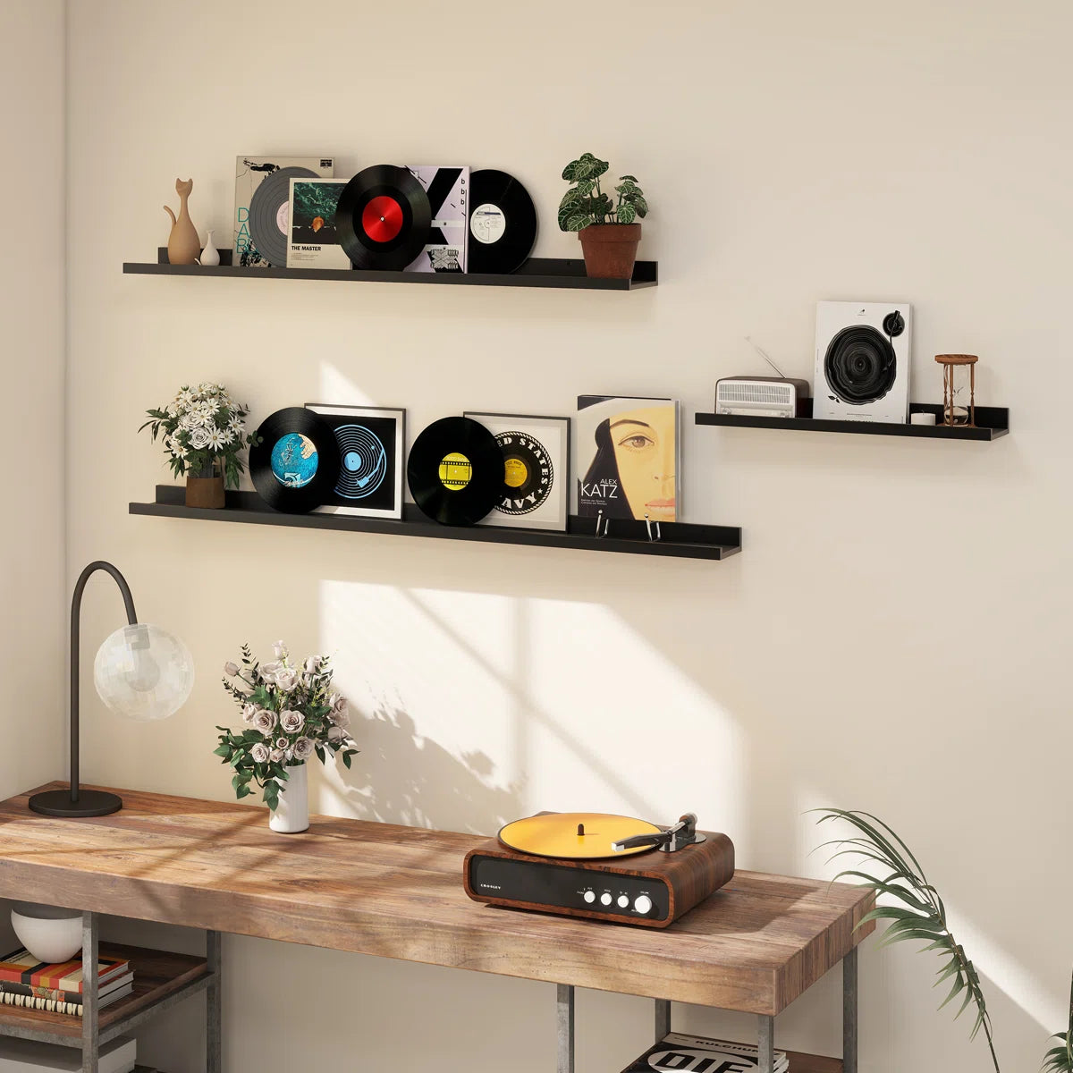 Carpentray 24 Inch Woden Wall Shelf Set of 3 (Black)