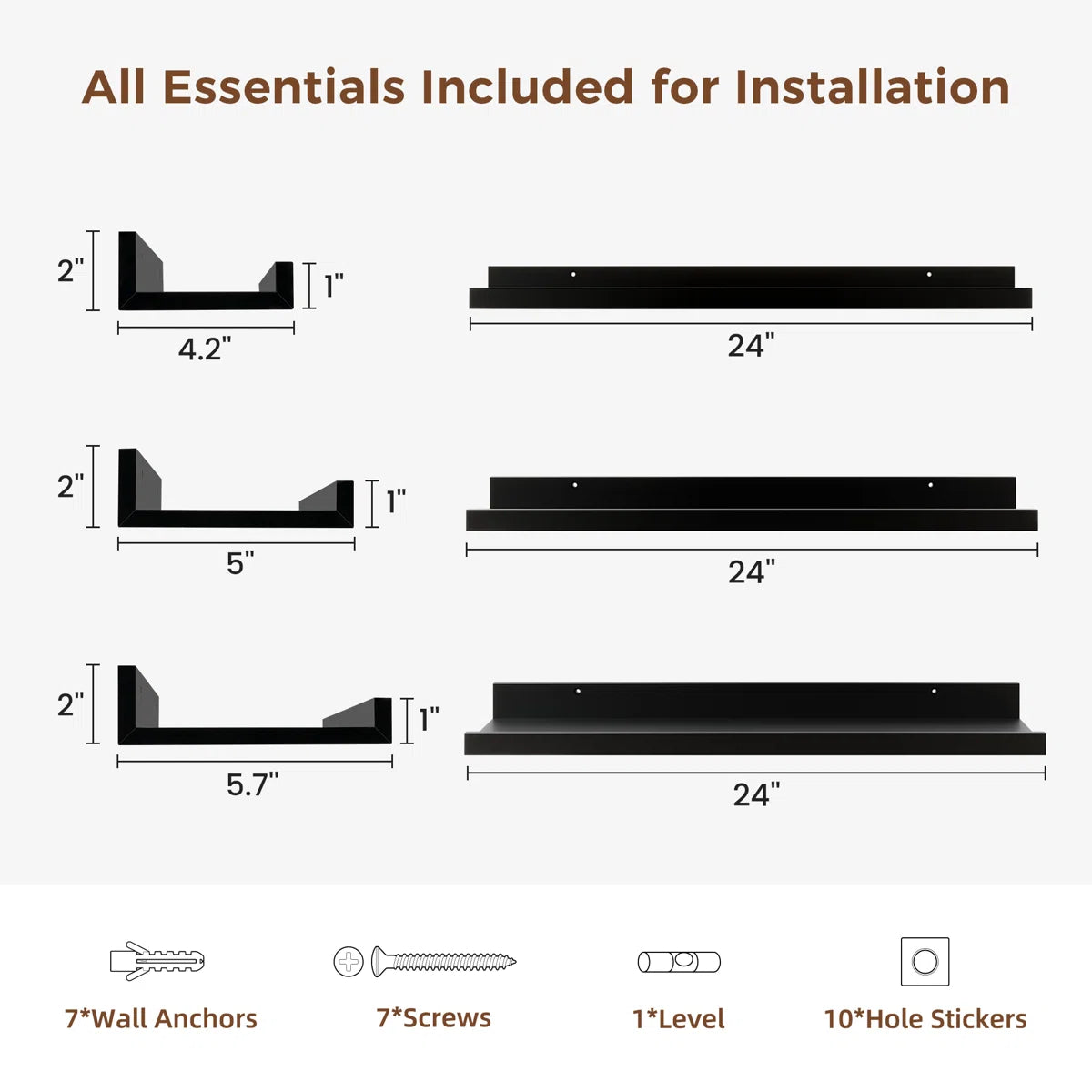 Carpentray 24 Inch Woden Wall Shelf Set of 3 (Black)