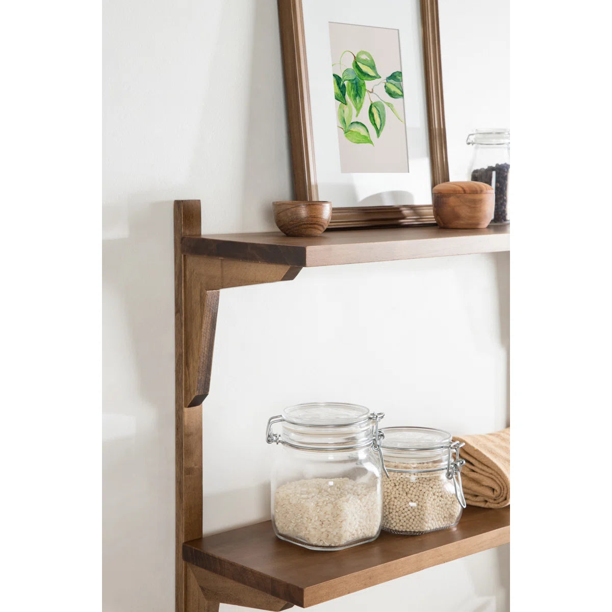 2 Piece Poplar Tiered Shelf Boxy Wooden Wall Shelf, Home Decor Items Wall Mounted Book Shelf Shelves for Living Room, Kitchen