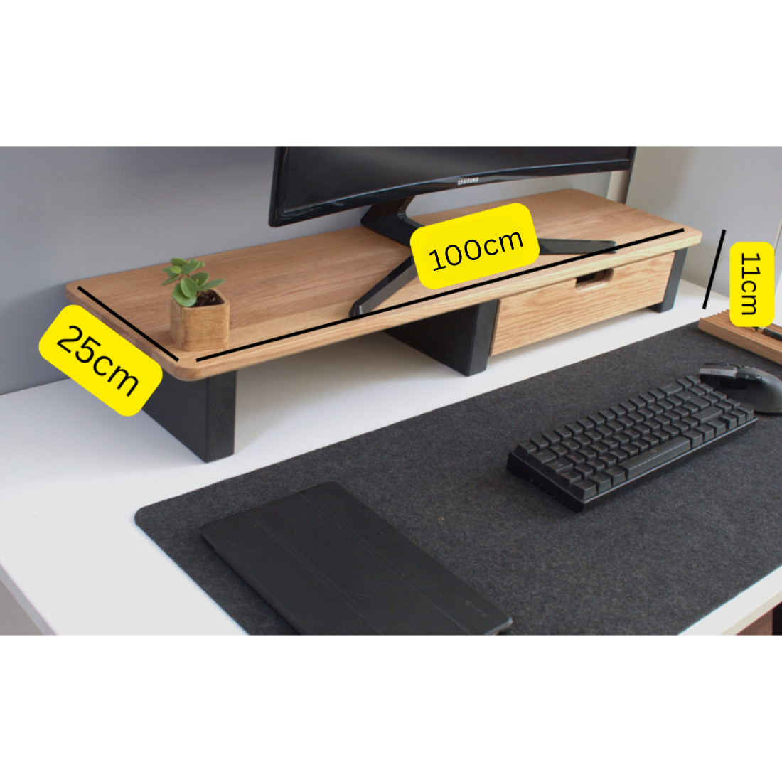 Carpentray 100Cm Long Wooden Monitor riser With 1 Big Drawer