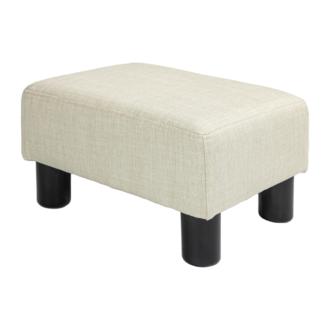 Carpentray Ottoman Foot Rest, Small Foot Stool with Linen Fabric Upholstery and Plastic Legs, Cube Ottoman for Living Room, Beige