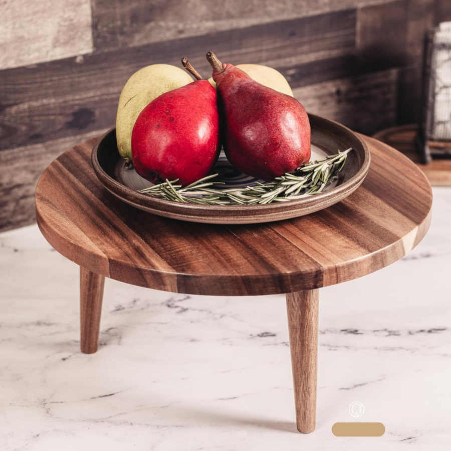Carpentray Wooden Round Footed Serving Board - Pedestal Riser Cake Stand with Removable Legs - Charcuterie Tray Cheese Bread Fruit Vegetable Platters - Plant Holder Set 12 X 6 inches