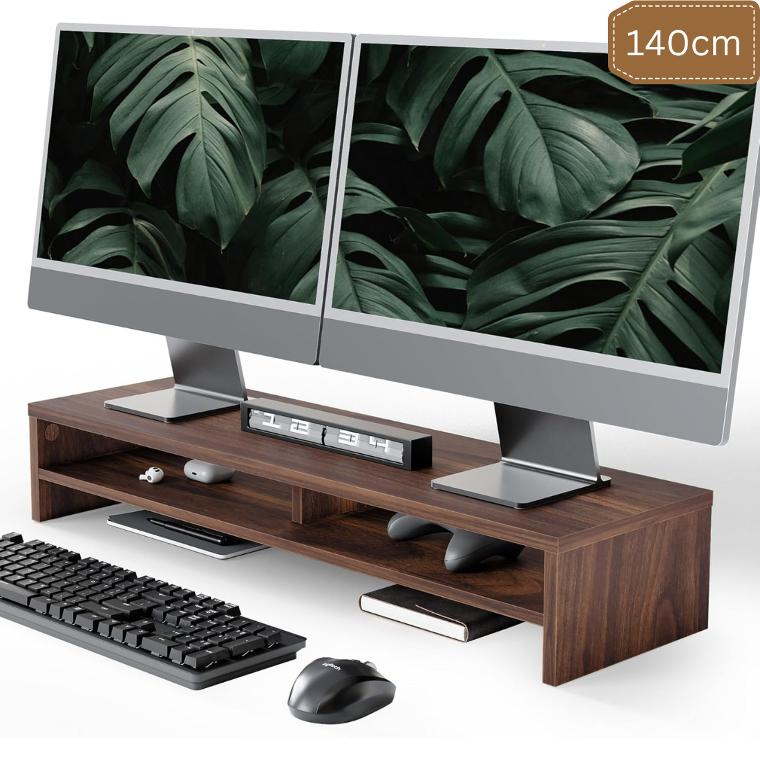Carpentray 140Cm Dual Shelf Wooden Monitor Riser
