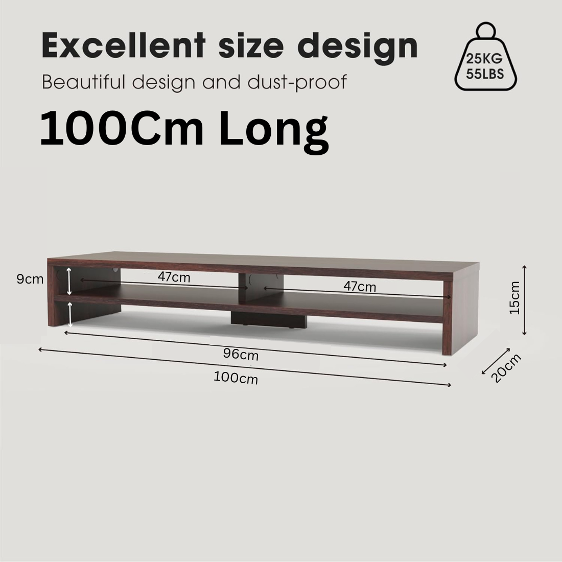 Carpentray 100Cm Dual Shelf Wooden Monitor Riser