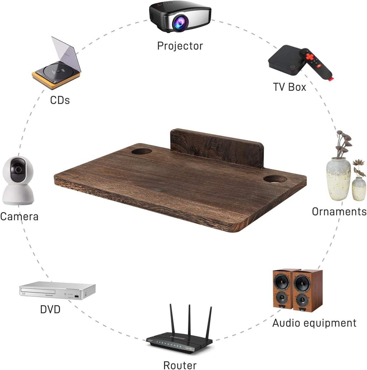 Carpentray Floating Projector Wall Mount TV Shelf (Brown)