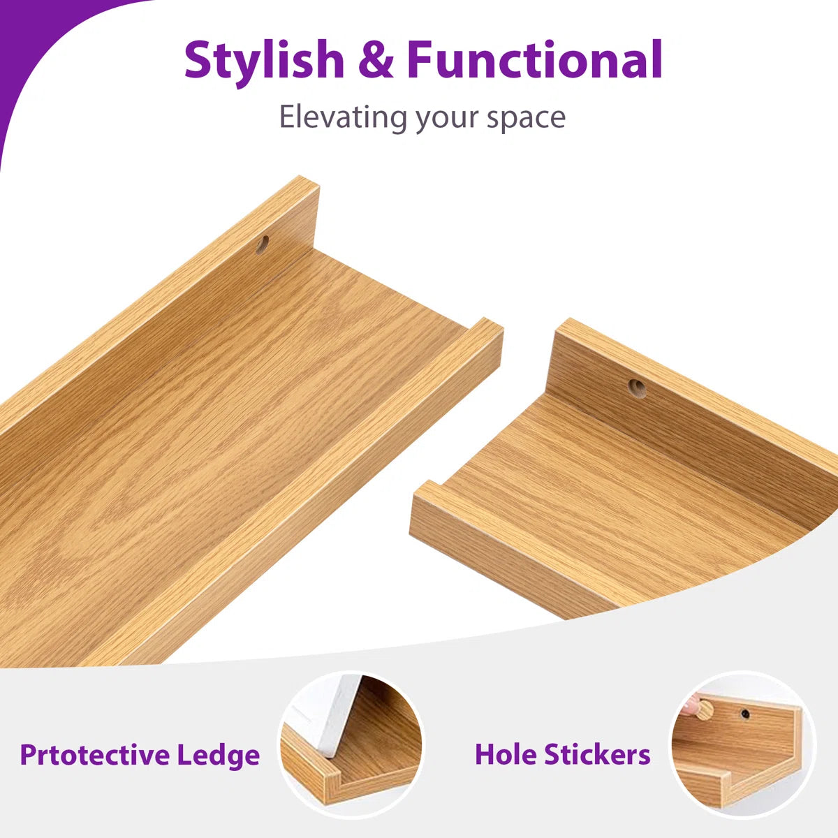 Carpentray 24 inch Long Set of 2 Wooden Wall Shelf (Teak)