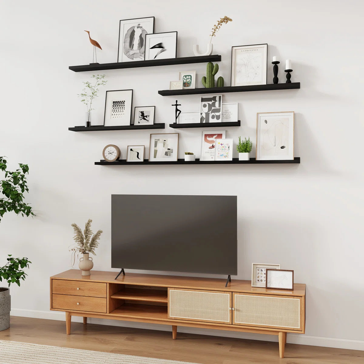Carpentray 24 inch Long Set of 2 Wooden Wall Shelf (Black)