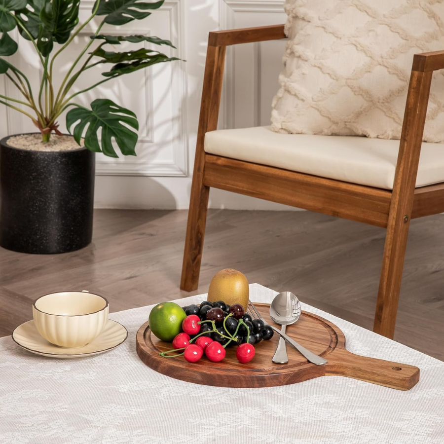 Carpentray Wooden Round Cutting Board With Handle