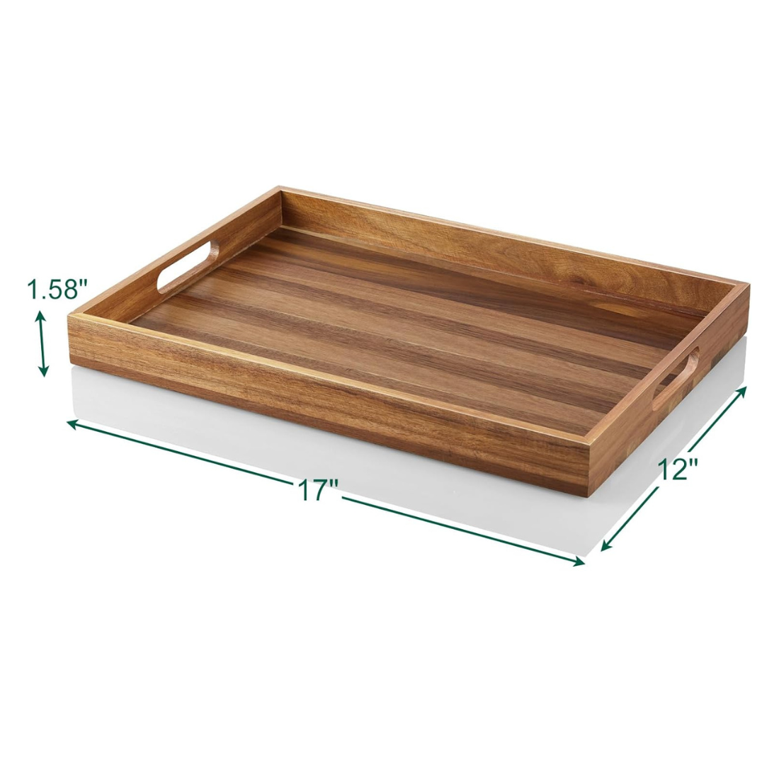 Carpentray 17 Inch Acacia Wood Serving Tray with Handles - Large Wooden Tray