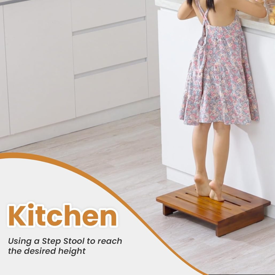 Carpentray 3.5in Height Wooden Step Stool for Adults (Brown)