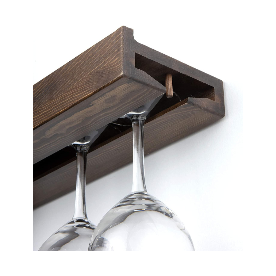 Carpentray Smith Wall Mounted Wood Floating Wine Bottle Rack with Glassware Holder Stemware Shelf Storage Organizer - Home, Kitchen, Dining Room Bar Décor - Walnut