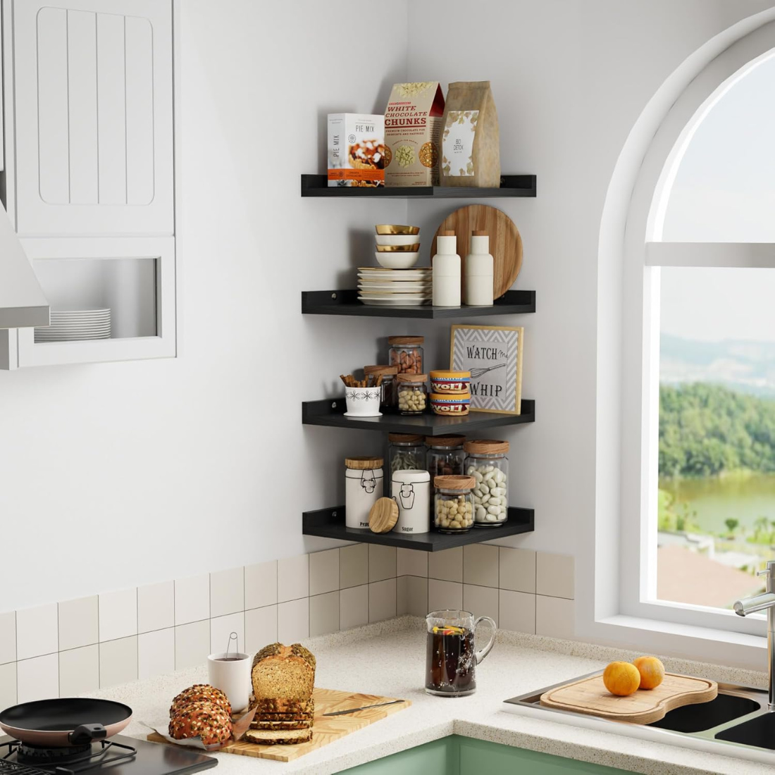 Carpentray Wooden Corner Square Floating Shelves Set of 4 (Black)