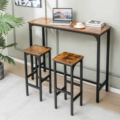 Carpentray Industrial Bar Stools Set of 1, 28-inch Counter Height Bar Chairs with Footrest, Adjustable Feet, Wood Frame, Backless Counter Height Barstools for Kitchen Island Dining Room, Rustic Brown