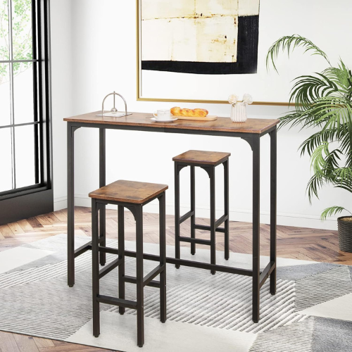 Carpentray Industrial Bar Stools Set of 1, 28-inch Counter Height Bar Chairs with Footrest, Adjustable Feet, Wood Frame, Backless Counter Height Barstools for Kitchen Island Dining Room, Rustic Brown