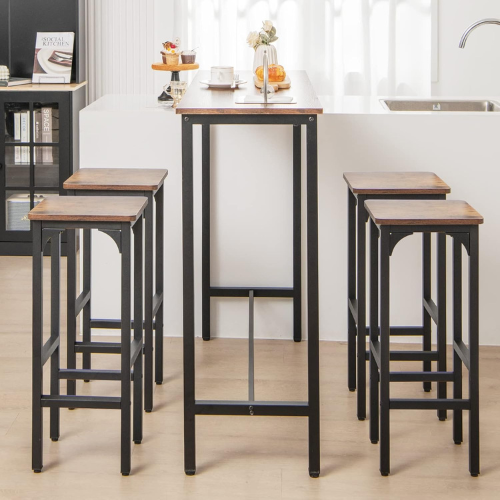 Carpentray Industrial Bar Stools Set of 1, 28-inch Counter Height Bar Chairs with Footrest, Adjustable Feet, Wood Frame, Backless Counter Height Barstools for Kitchen Island Dining Room, Rustic Brown
