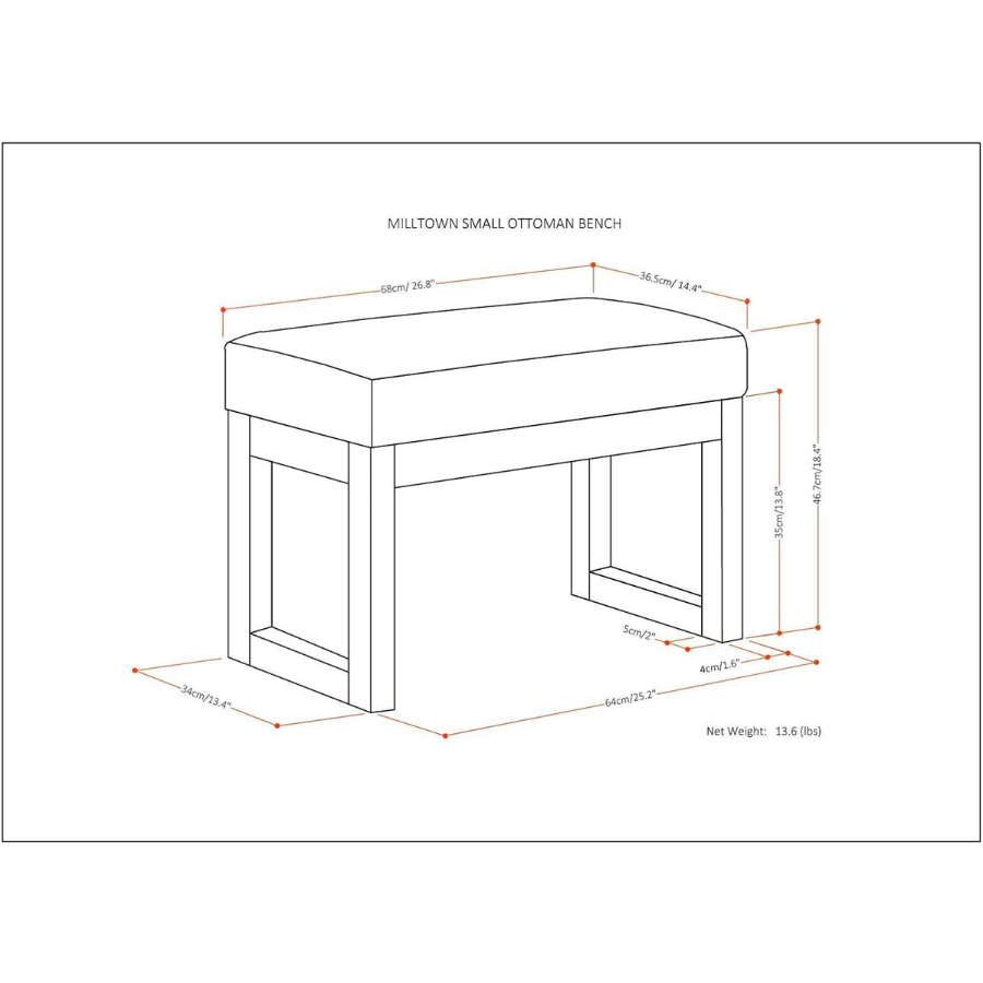 Carpentray 27 inch Rectangle Ottoman Bench in Fawn Gray