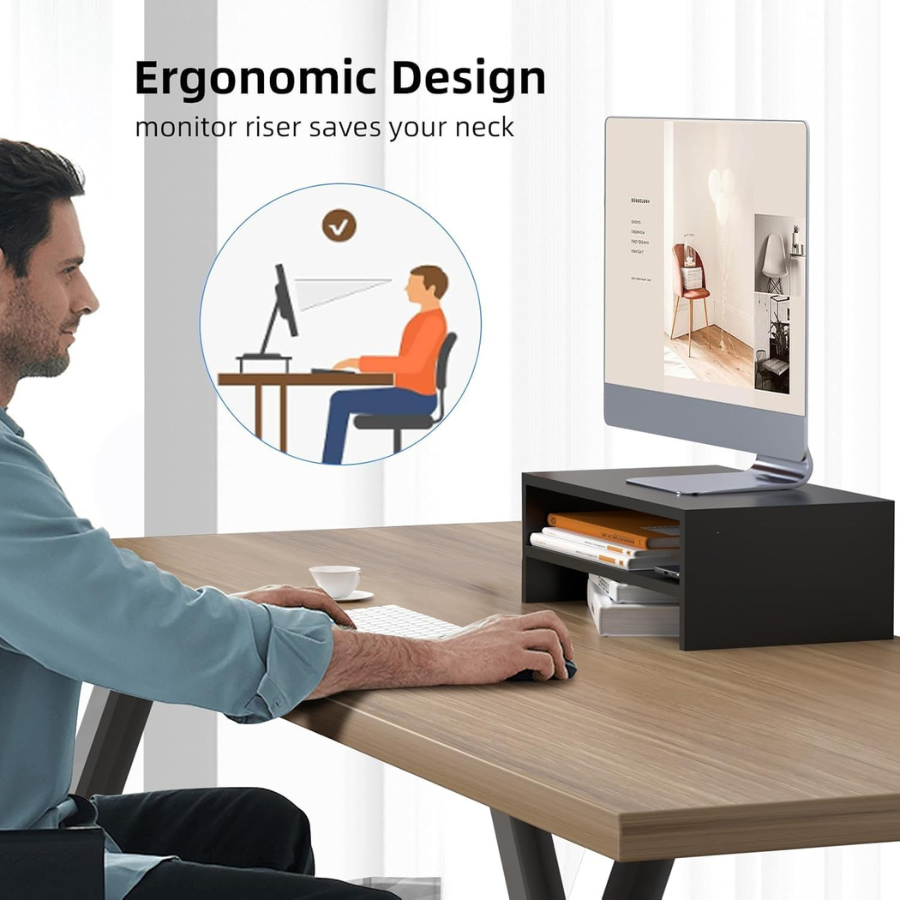 Monitor Stand Riser, Desktop Stand, Computer Stand, Ergonomic Design, Two-Level Design, Desktop Organization, Keyboard Smartphone Storage, Printer Stand