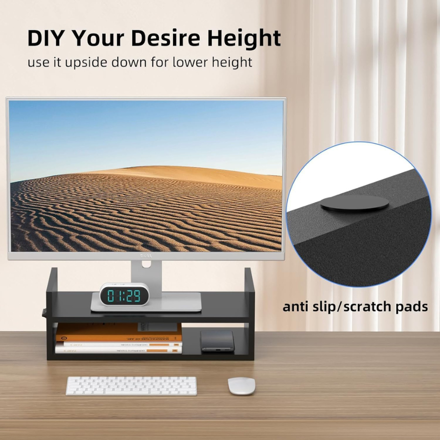 Monitor Stand Riser, Desktop Stand, Computer Stand, Ergonomic Design, Two-Level Design, Desktop Organization, Keyboard Smartphone Storage, Printer Stand