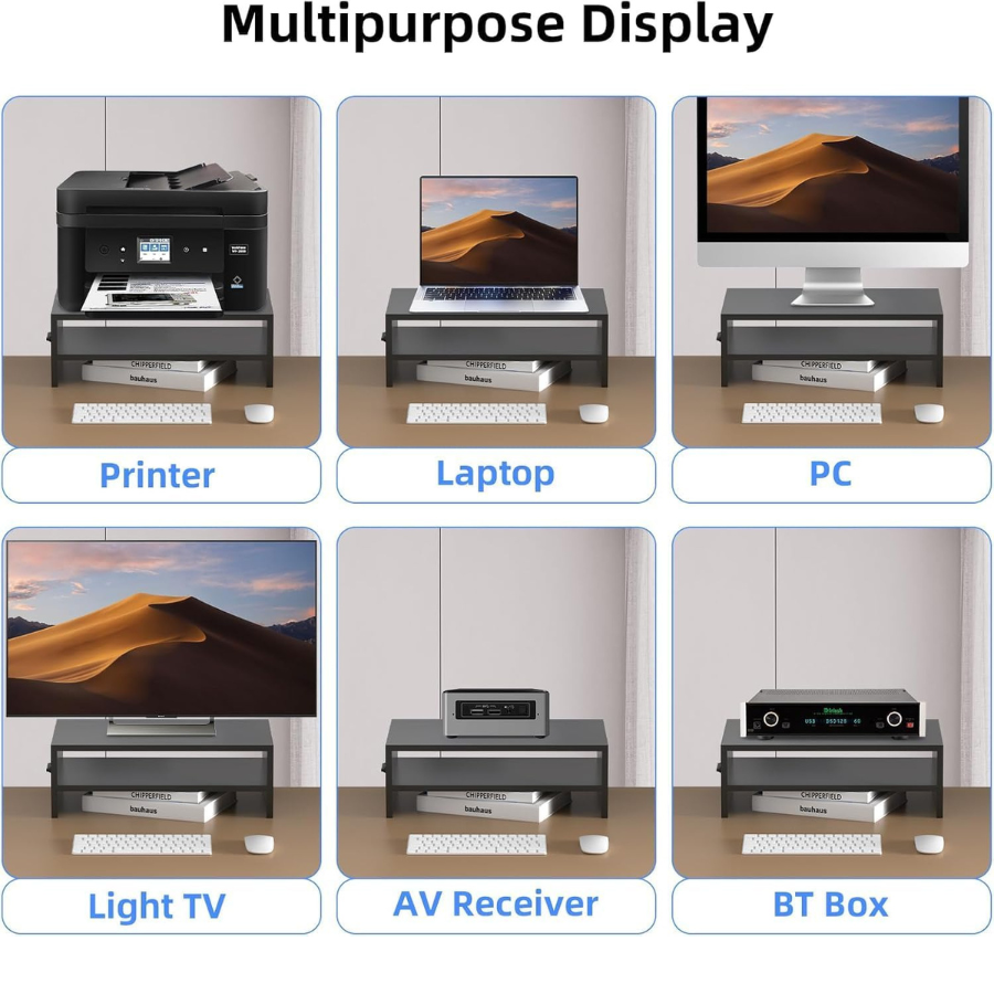 Monitor Stand Riser, Desktop Stand, Computer Stand, Ergonomic Design, Two-Level Design, Desktop Organization, Keyboard Smartphone Storage, Printer Stand