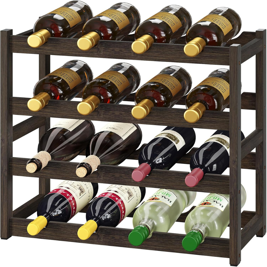 Carpentray Wine Rack Storage, 4 Tier Wine Racks Countertop, Wine Rack Freestanding Floor Wine Holder Cabinet for Kitchen, Bar, Pantry, Wine Cellar, Basement,Study (16.85 L x 9.25W x 17.24H)