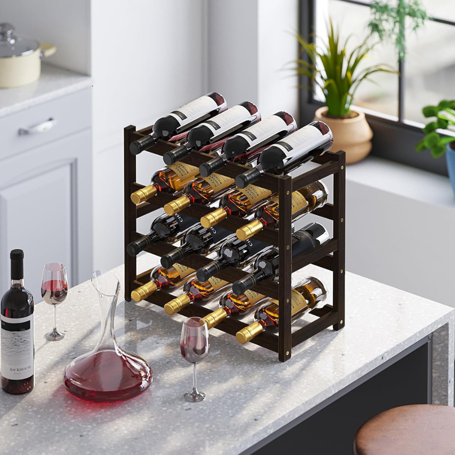 Carpentray Wine Rack Storage, 4 Tier Wine Racks Countertop, Wine Rack Freestanding Floor Wine Holder Cabinet for Kitchen, Bar, Pantry, Wine Cellar, Basement,Study (16.85 L x 9.25W x 17.24H)