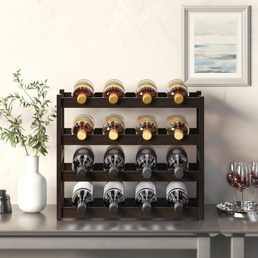 Carpentray Wine Rack Storage, 4 Tier Wine Racks Countertop, Wine Rack Freestanding Floor Wine Holder Cabinet for Kitchen, Bar, Pantry, Wine Cellar, Basement,Study (16.85 L x 9.25W x 17.24H)