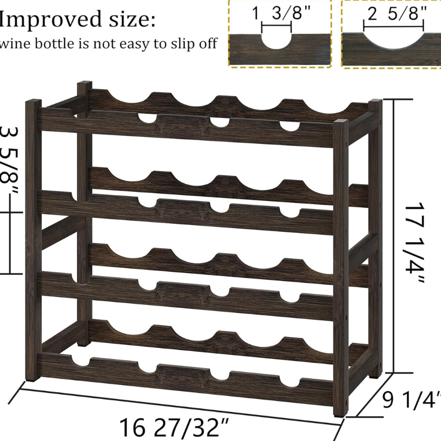 Carpentray Wine Rack Storage, 4 Tier Wine Racks Countertop, Wine Rack Freestanding Floor Wine Holder Cabinet for Kitchen, Bar, Pantry, Wine Cellar, Basement,Study (16.85 L x 9.25W x 17.24H)