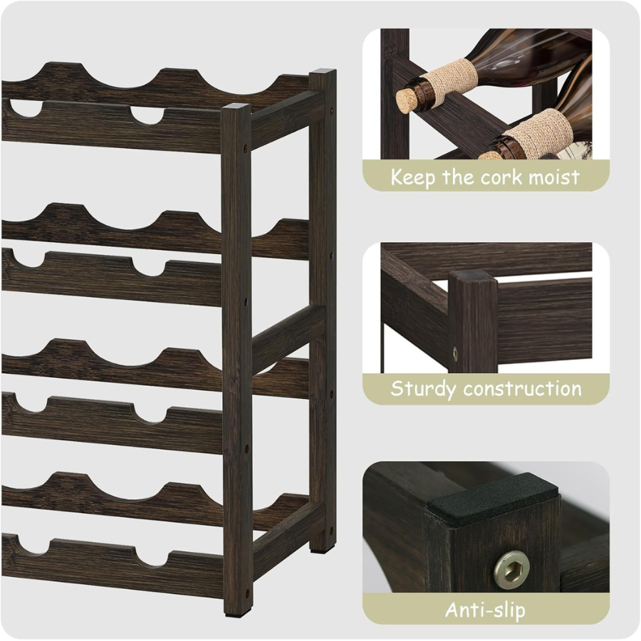 Carpentray Wine Rack Storage, 4 Tier Wine Racks Countertop, Wine Rack Freestanding Floor Wine Holder Cabinet for Kitchen, Bar, Pantry, Wine Cellar, Basement,Study (16.85 L x 9.25W x 17.24H)