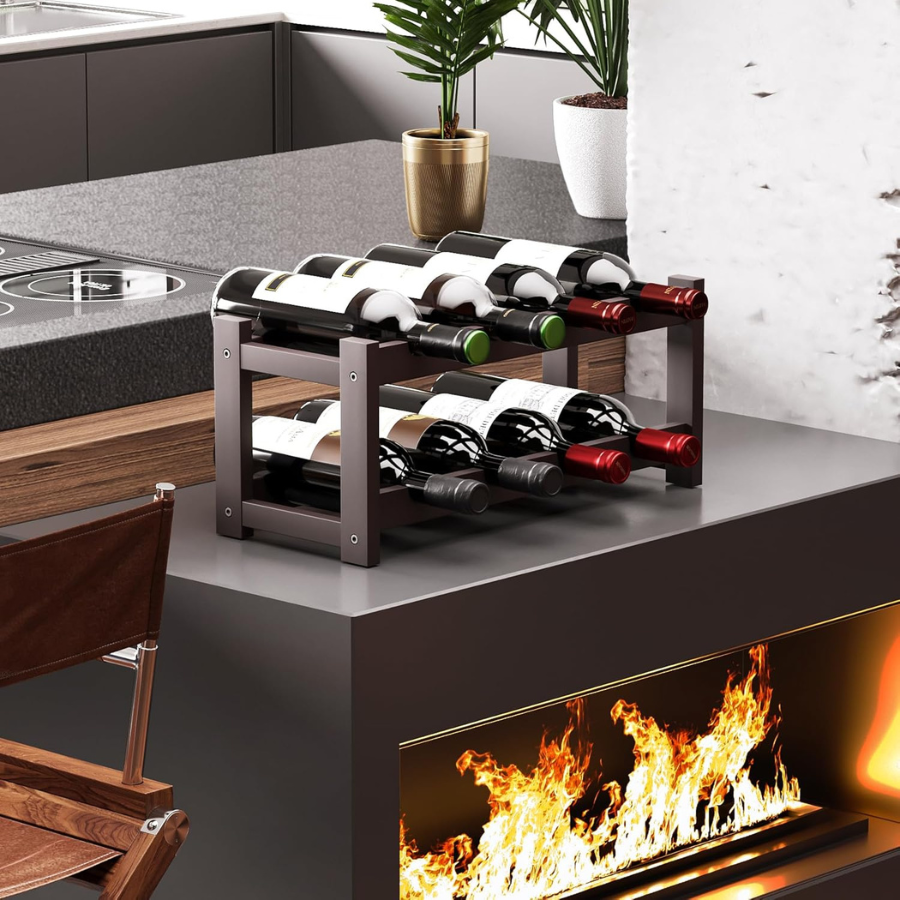 Carpentray Wine Rack, 2 Tier Wine Racks Countertop Storage, Wine Bottle Holder Wine Rack freestanding Floor for Kitchen, Bar, Pantry, Wine Cellar, Basement,Study, (16.85 L x 9.25W x 7H) Espresso