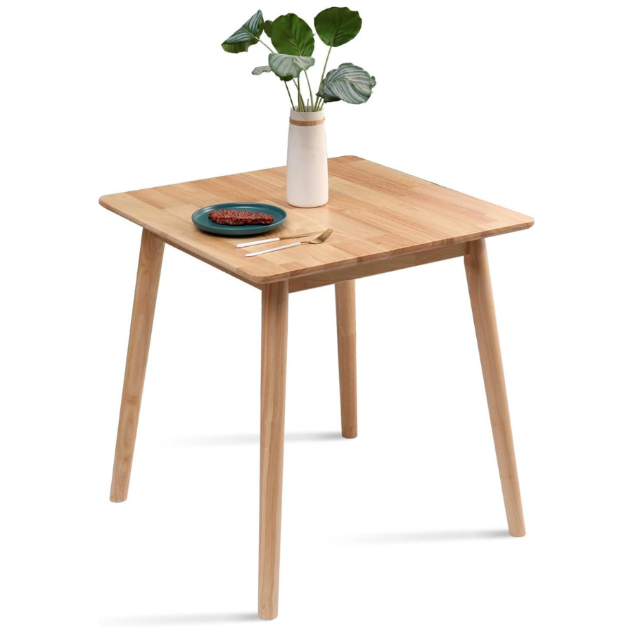 Carpentray 27.6" Small Square Wooden Dining Table for 2, Space-Saving Natural Kitchen Dinner Table Rustic Wood Dining Table Mid Century Modern Wood Table with Solid Wood Leg for Small Spaces