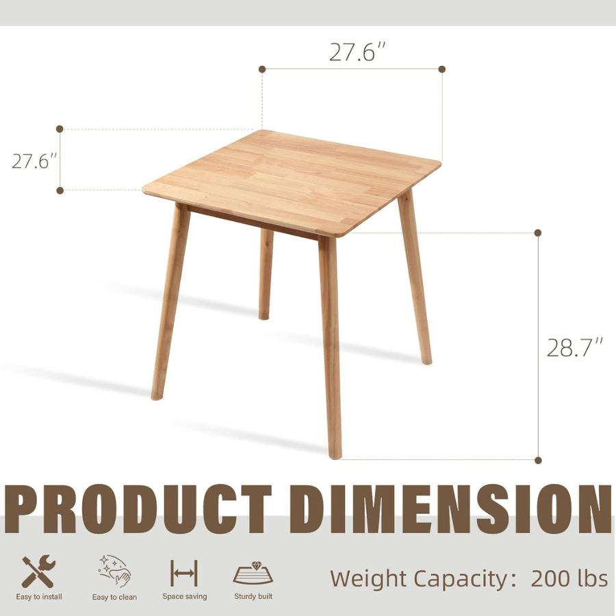 Carpentray 28" Small Square Wooden Dining Table
