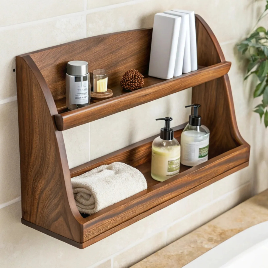 Carpentray Handcraft Wooden Decorative Bathroom/Kitchen Rack/Shelf-Rustic/Wall Shelf & Elegant Centepiece For Bathroom & Kitchen (38 X 27 X 15 )