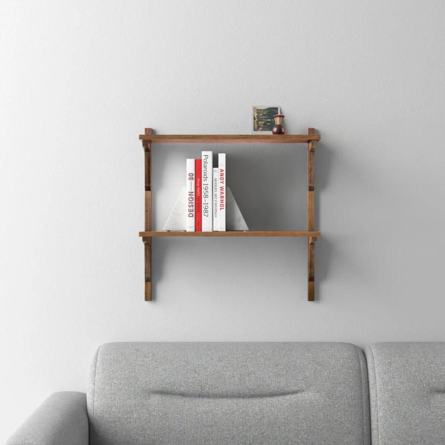 2 Piece Poplar Tiered Shelf Boxy Wooden Wall Shelf, Home Decor Items Wall Mounted Book Shelf Shelves for Living Room, Kitchen