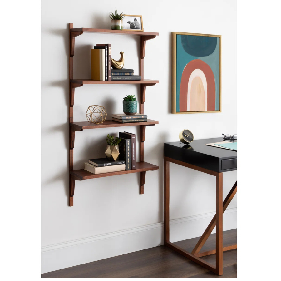 2 Piece Poplar Tiered Shelf Boxy Wooden Wall Shelf, Home Decor Items Wall Mounted Book Shelf