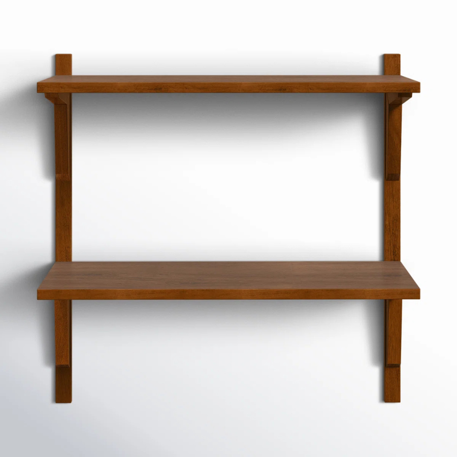 2 Piece Poplar Tiered Shelf Boxy Wooden Wall Shelf, Home Decor Items Wall Mounted Book Shelf