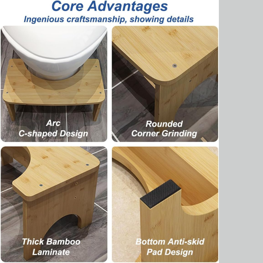 Carpentray Toilet Stool for Adults, 6.5" Toilet Stool Squat Adult Kids, Portable Simple Curve Squat Toilet Potty Stool