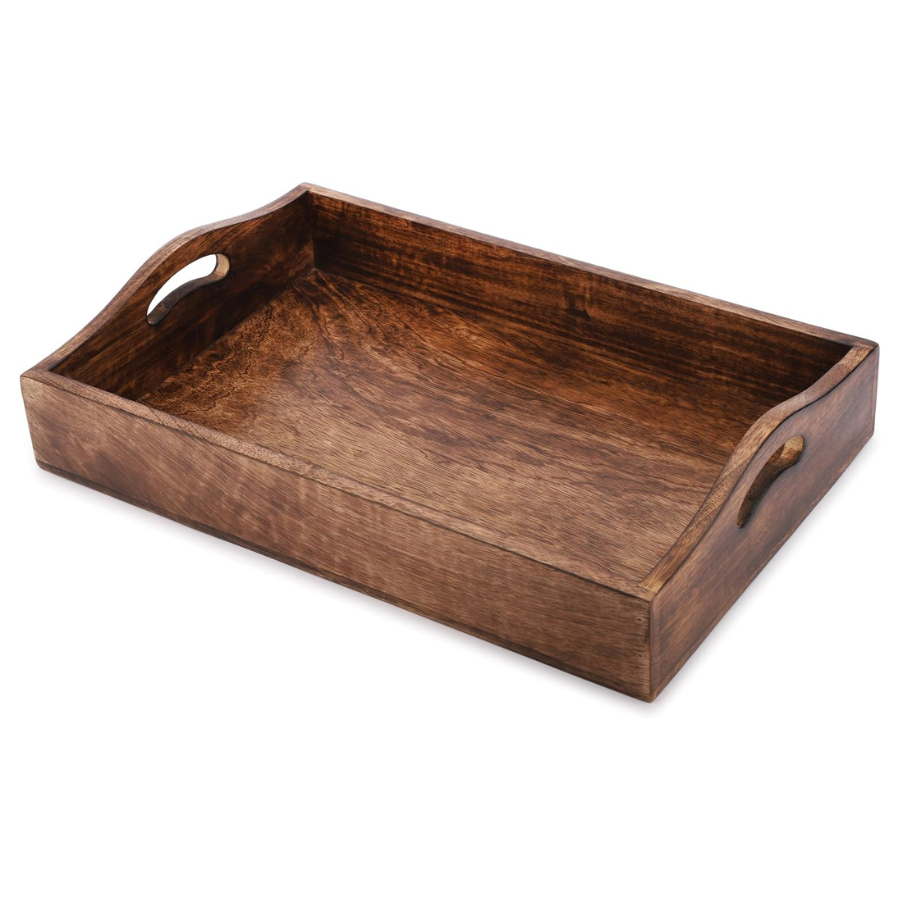 Carpentray Wooden Rectangular Serving Tray with Handles 15x10 Inch Solid Plain Design Handmade Mango Wood Platter