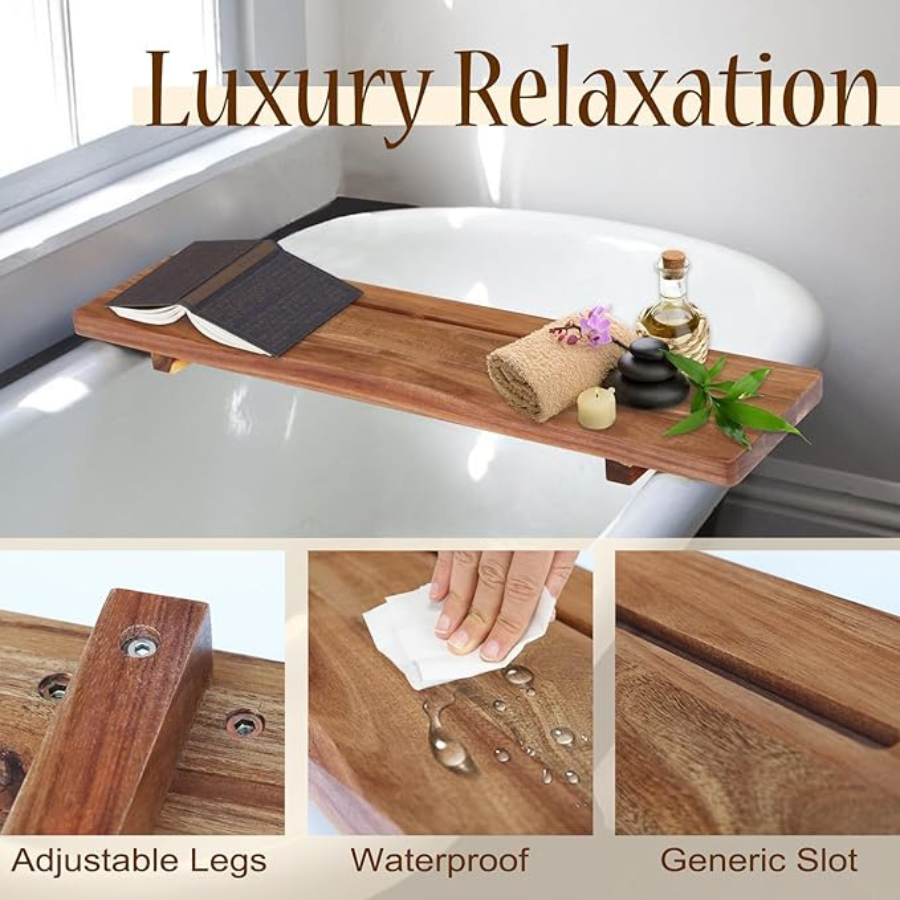 Carpentray Premium 1.2IN Thickened Wood Bathtub Tray Caddy