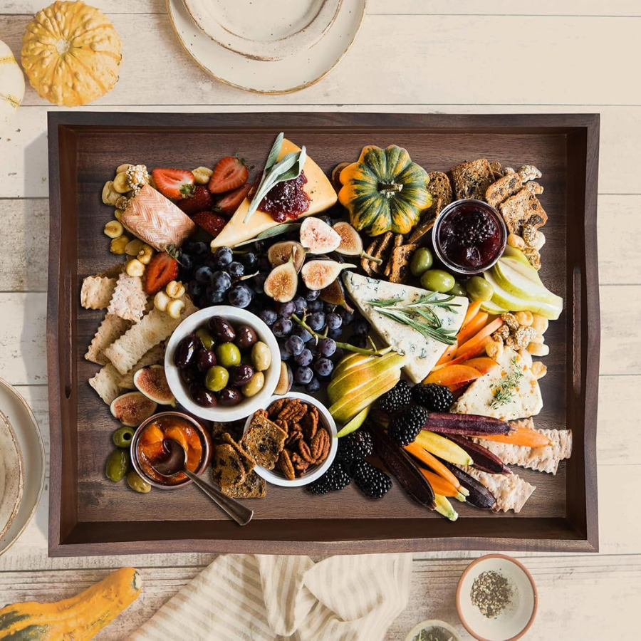 Carpentray Wood Serving Tray with Handles,16.5x12.6inch Perfect for Breakfast