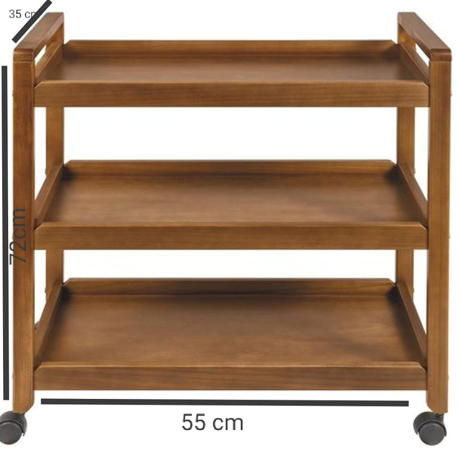 Carpentray Kitchen Serving Trolley with Wheel, Solid Wood Kitchen 3 Tier/4 Tier Storage Rack