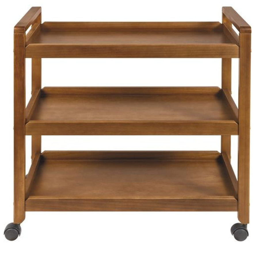 Carpentray Kitchen Serving Trolley with Wheel, Solid Wood Kitchen 3 Tier/4 Tier Storage Rack