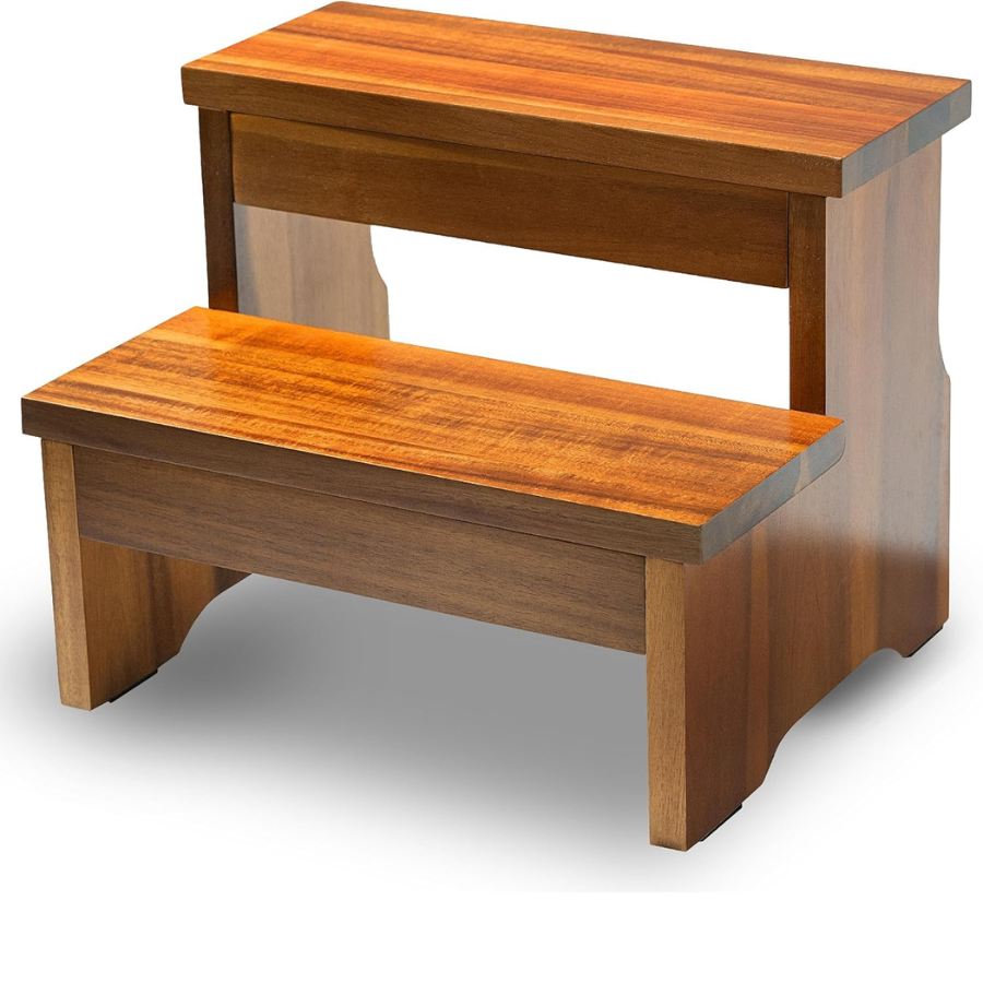 carpentray wooden two step stool, heavy duty 2-step ladder for adults & kids