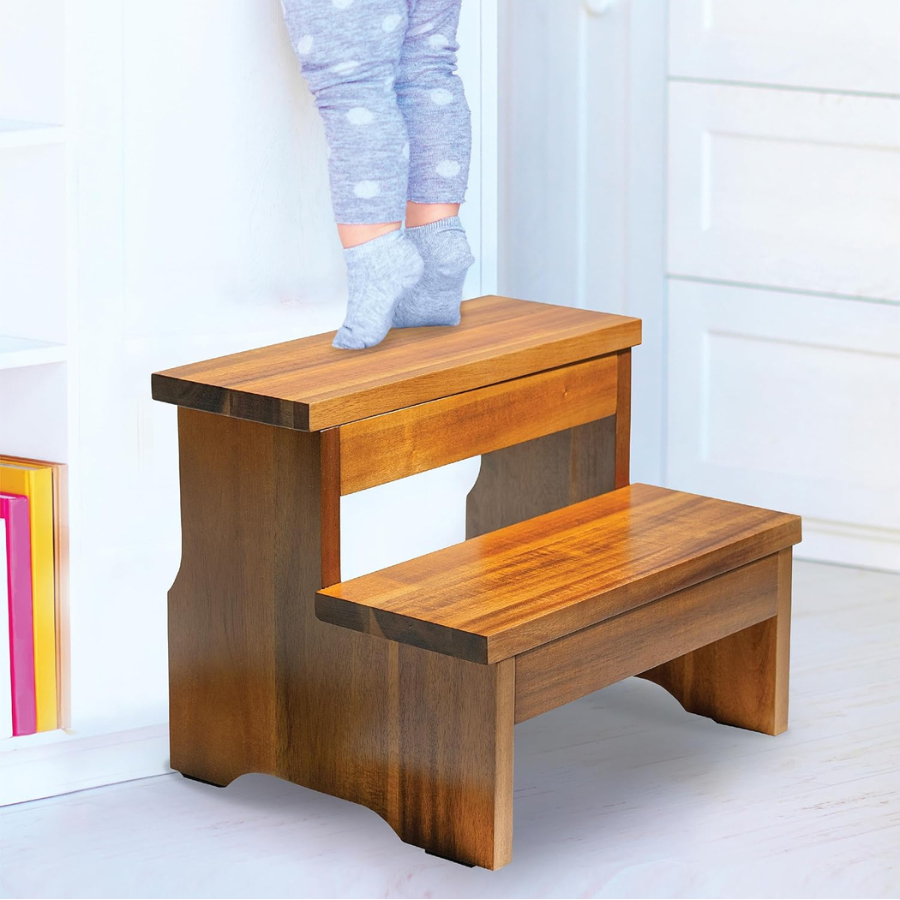 carpentray wooden two step stool, heavy duty 2-step ladder for adults & kids