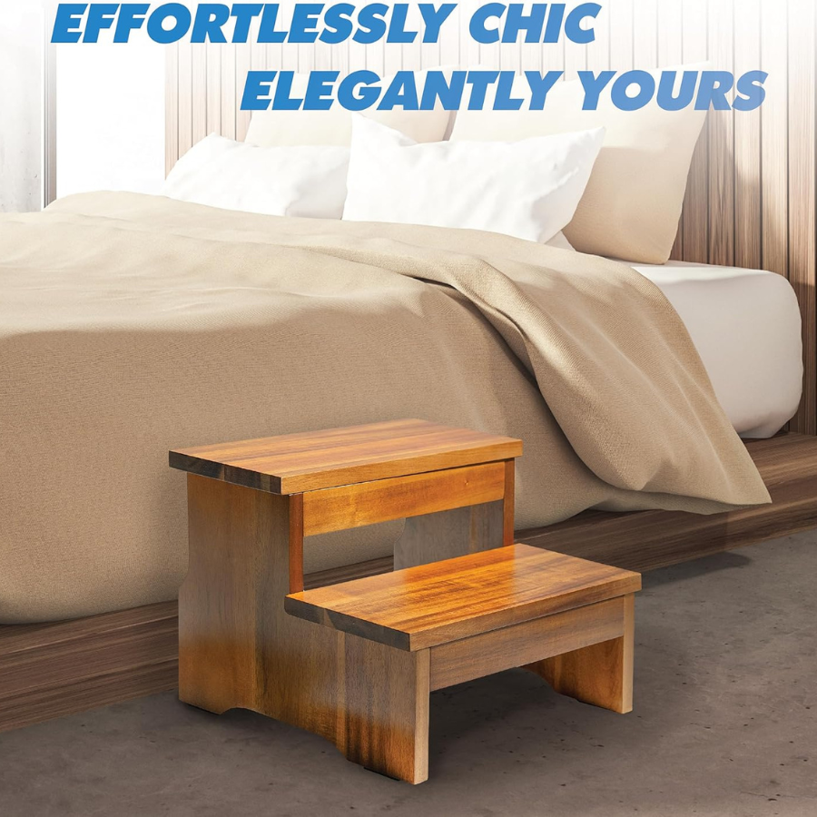 carpentray wooden two step stool, heavy duty 2-step ladder for adults & kids