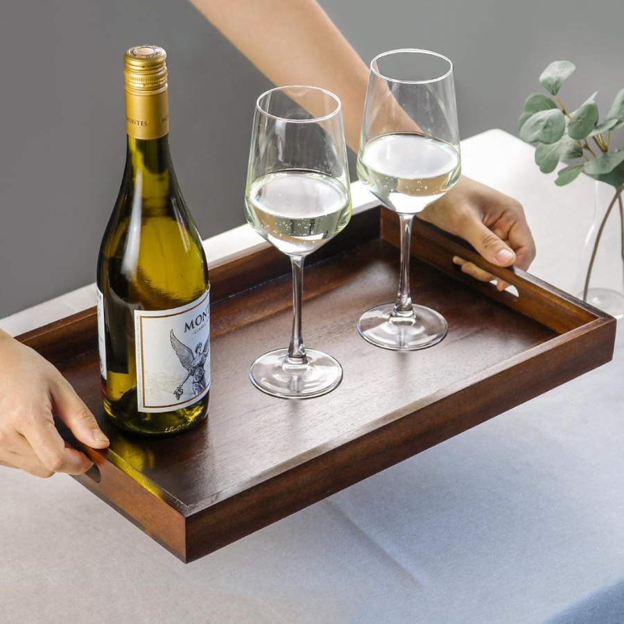 Carpentray Wood Serving Tray with Handles, Rustic Wooden Serving Platter